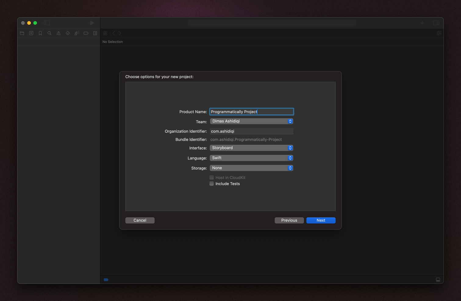 A screenshot of XCode where we can customize the project template